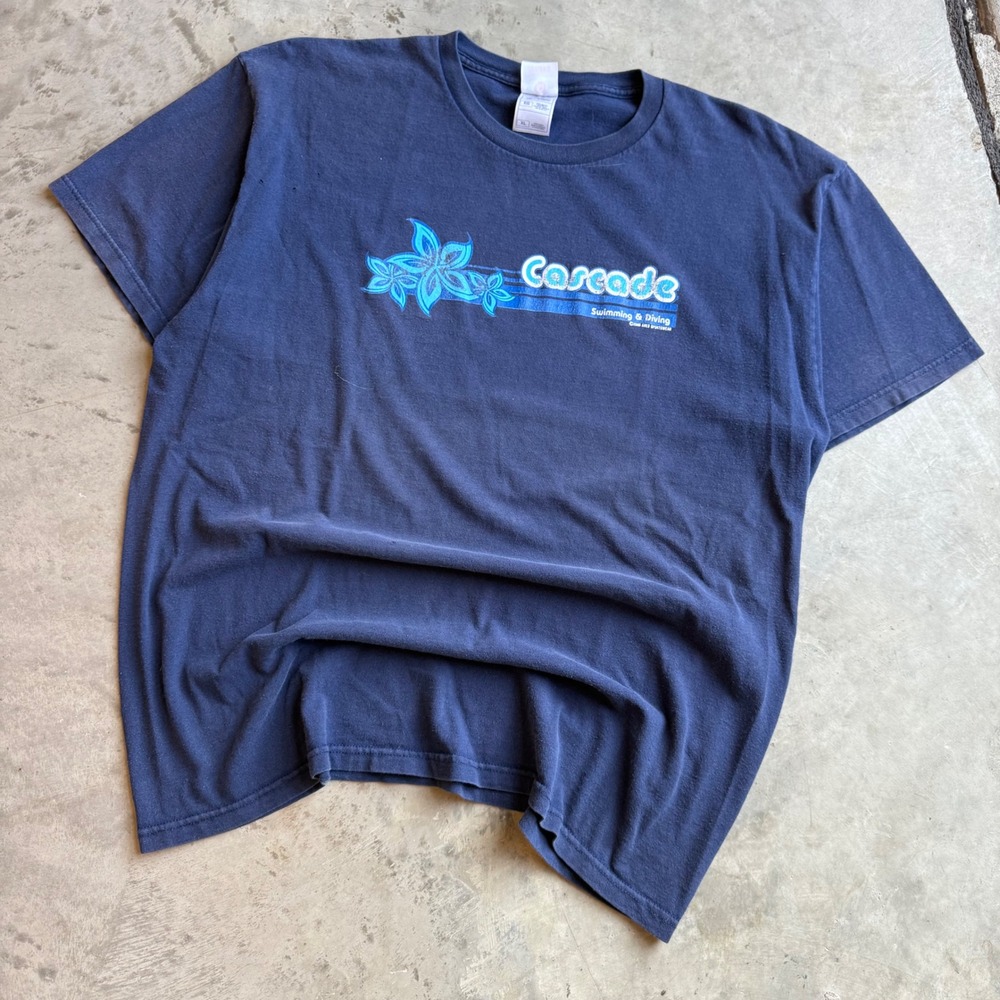 Vintage Fruit of the Loom Heavy Cotton Cascade Swimming Diving T-Shirt Navy XL